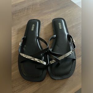 Guess Black Minimalist Sandals with Snakeskin Straps